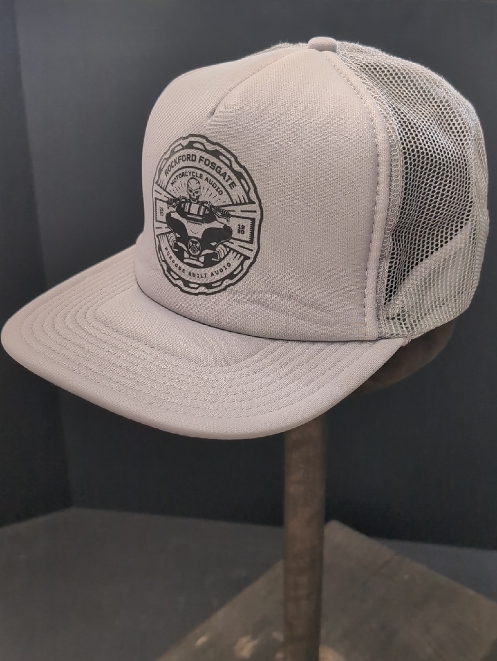 Otto Collection,Men's Gray Rockford Fosgate Motorcycle Audio Trucker Hat.